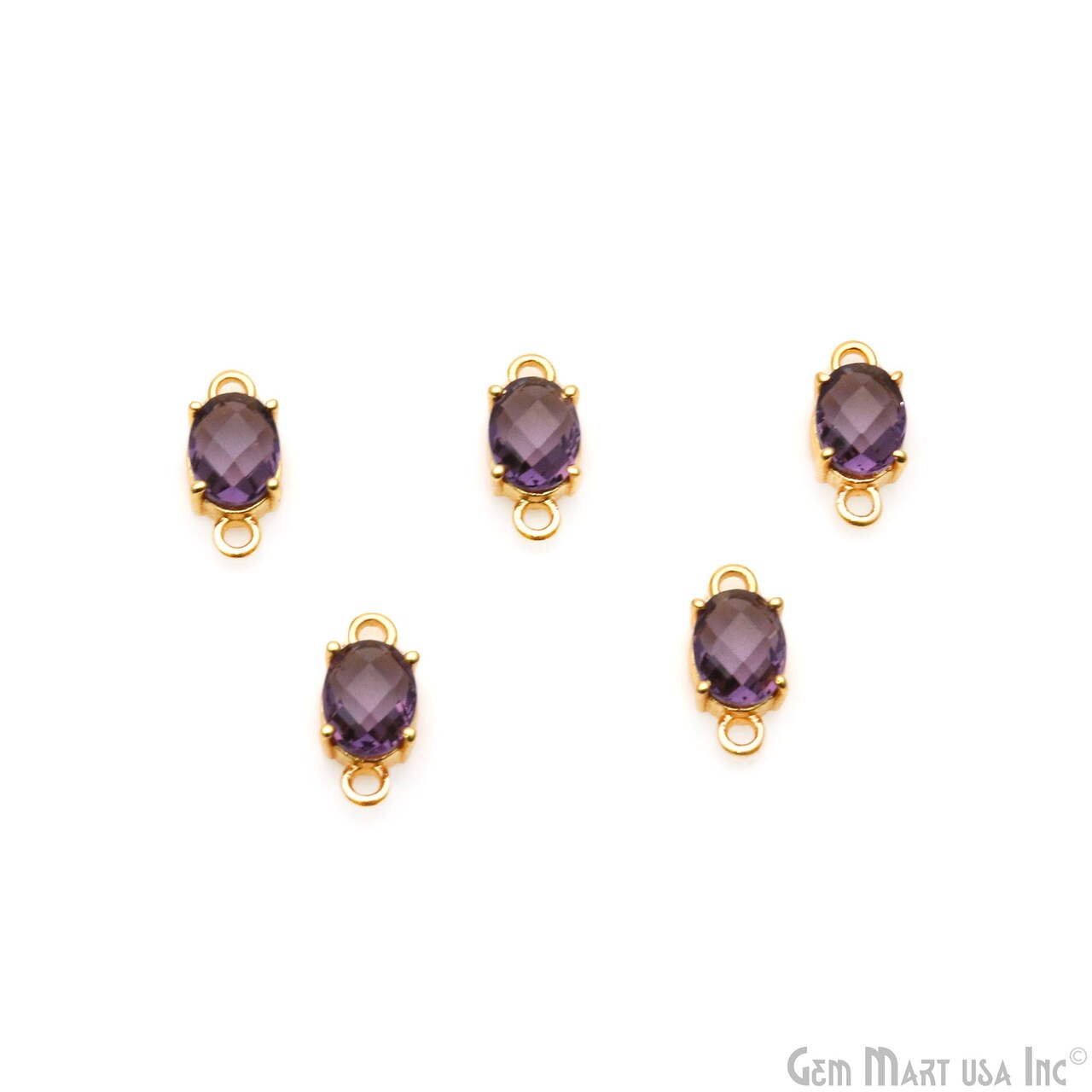 Gemstone Bracelet Charm, Oval 6x8mm Prong Setting, Gold Plated Double Bail, Connector Pendant, GemMartUSA (50310)